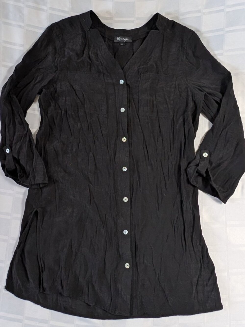 LILY MORGAN MEDIUM SHEER STYLE BLACK SHIRT WOMEN'S FASHION WEAR BUTTON FRONT
